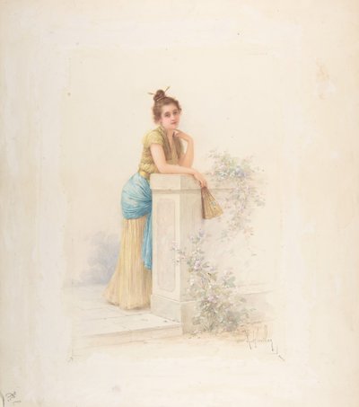 Dame mit einem Fächer, n.d. von Louis Robert Cuvillon