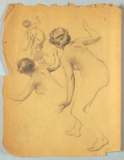 Studie einer sich bückenden nackten Figur von Louis Schaettle