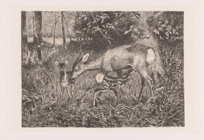Hirsch mit zwei Jungen von Louis Theodor Lindblohm