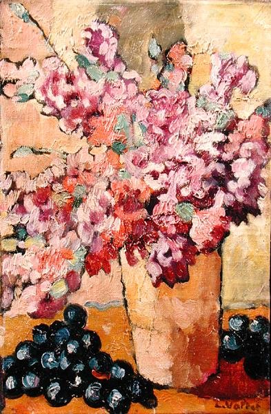 Stillleben mit Blumen und schwarzen Trauben von Louis Valtat