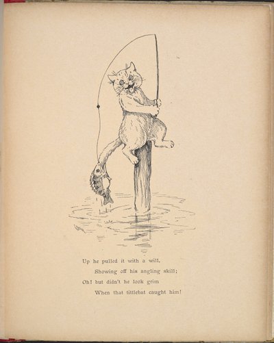 Eine Katze angelt mit einer Rute von Louis Wain