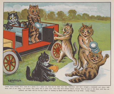 Katzen bereiten ein Picknick vor von Louis Wain