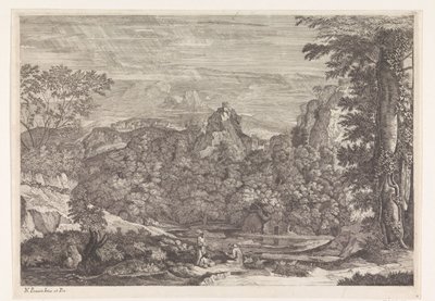 Landschaft mit drei Mönchen von Louis de Châtillon