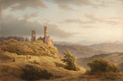 Gebirgige Landschaft mit Ruine von Louwrens Hanedoes