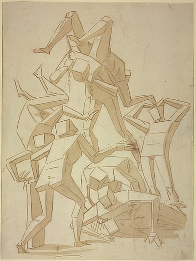 Übereinanderpurzelnde stereometrische Figuren (Kopie) von Luca Cambiaso