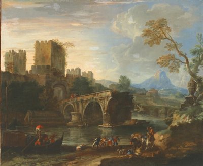 Capriccio mit der zerbrochenen Brücke von Luca Carlevaris