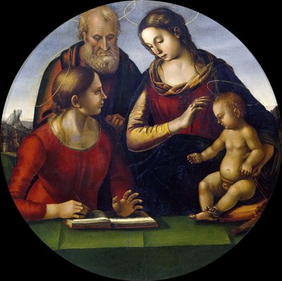 Die Heilige Familie mit Heiligem, ca. 1490-1495 von Luca Signorelli