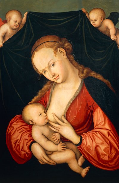 Jungfrau Maria stillt Jesus von Lucas the Elder Cranach