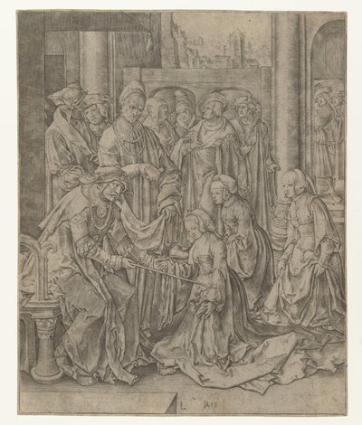 Esther kniet vor Ahasverus von Lucas van Leyden