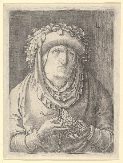 Alte Frau mit Trauben, ca. 1523 von Lucas van Leyden