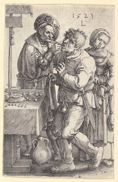 Der Zahnarzt, 1523 von Lucas van Leyden