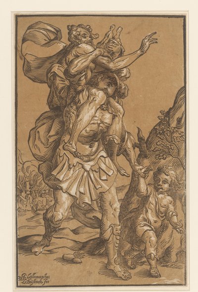 Aeneas trägt seinen Vater aus Troja von Ludwig Businck