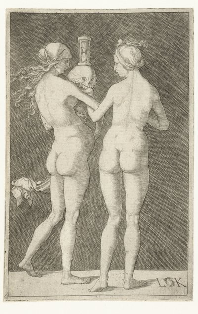 Zwei nackte Frauen mit Schädel und Sanduhr von Ludwig Krug