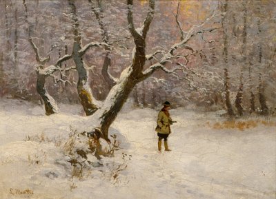 Winterlandschaft mit Jäger von Ludwig Munthe