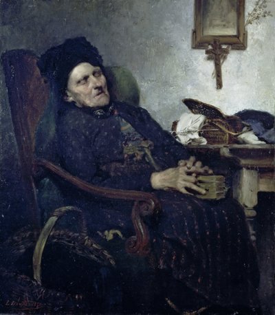 Alte Frau in Interieur von Ludwig von Löfftz