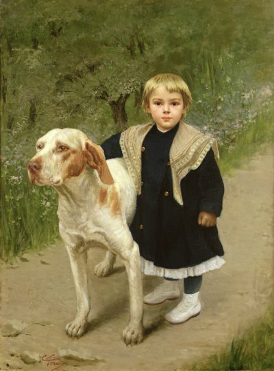 Junges Kind und ein großer Hund von Luigi Toro