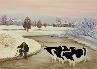 Kühe in einem Winterfluss von Margaret Loxton