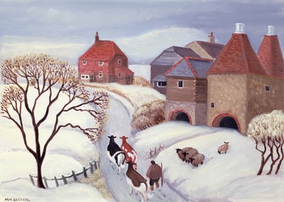 Kühe im Schnee nach Hause treiben von Margaret Loxton