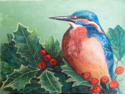 Eisvogel auf Beeren, 2022 von Margo Starkey