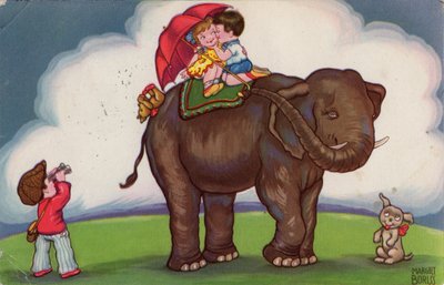 Kinder reiten auf einem Elefanten, 1932 von Margret Boriss