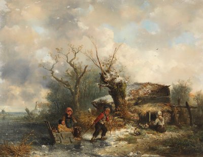 Winterlandschaft mit spielenden Kindern von Mari ten Kate