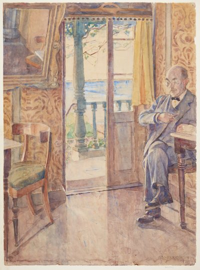 Der Maler Tom Petersen, sitzend in einer Veranda von Marie Henriques