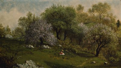 Mädchen auf einem Hügel, Apfelblüten von Martin Johnson Heade