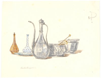 Türkische Gefäße, eine Kanne und zwei Flakons von Martinus Rørbye