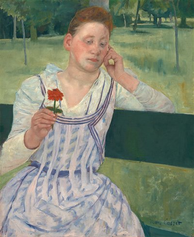 Frau mit einer roten Zinnie von Mary Cassatt