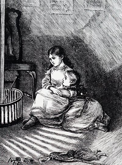 Kinder sitzen am Kamin von Mary Ellen Edwards