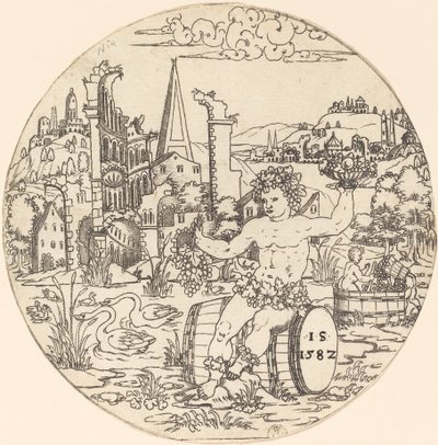 Bacchus sitzt in einer Landschaft von Master IS.