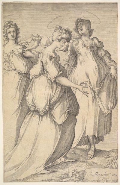 Drei weibliche Figuren mit Heiligenschein (ca. 1610-50) von Matthaus Merian