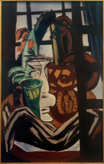 Atelier mit Tisch und Gläsern von Max Beckmann