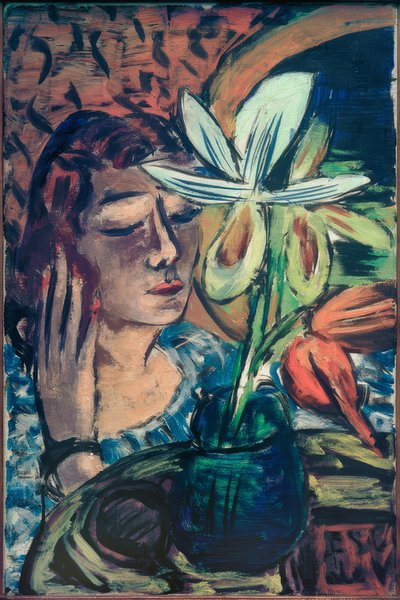 Frau mit Orchidee von Max Beckmann