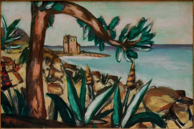 Meerlandschaft mit altem Schloss und Agaven von Max Beckmann