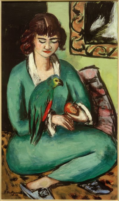 Quappi mit Papagei von Max Beckmann