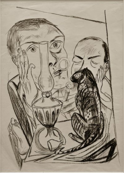 Selbstbildnis mit Katze und Lampe von Max Beckmann