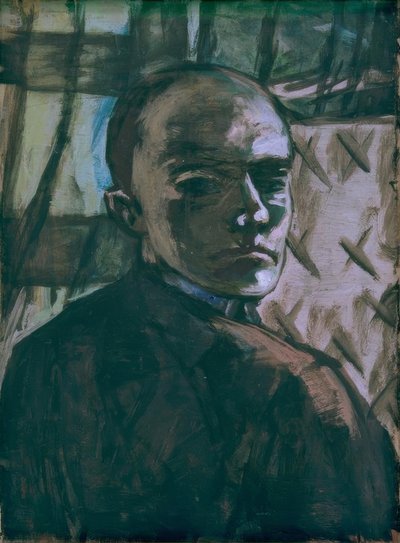 Selbstbildnis mit grünem Vorhang von Max Beckmann