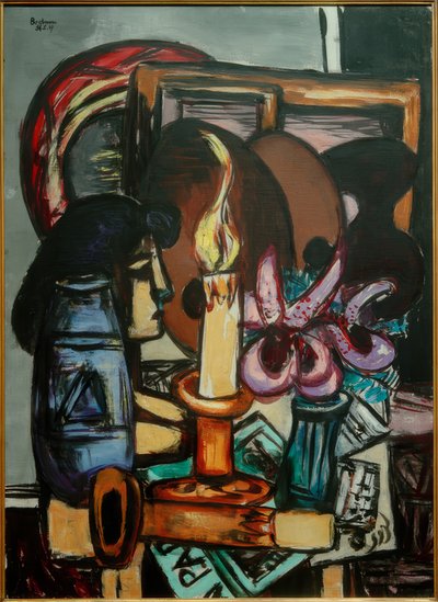 Stillleben mit zwei großen Kerzen von Max Beckmann