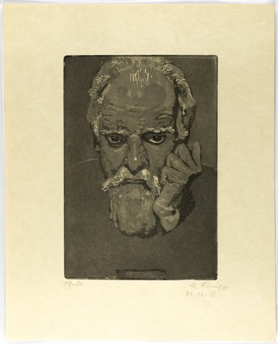 Selbstporträt mit Faust am Gesicht von Max Klinger