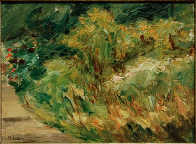 Blumenstauden am Gärtnerhäuschen nach Nordwesten – Studie von Max Liebermann