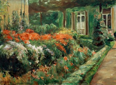 Blumenstauden am Gartenhäuschen nach Osten von Max Liebermann