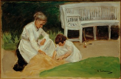Die Enkelin mit der Kinderfrau beim Spiel von Max Liebermann