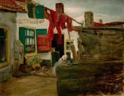 Holländische Dorfecke mit hängender Wäsche von Max Liebermann