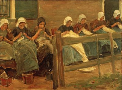 Nähende Mädchen in Huyzen von Max Liebermann