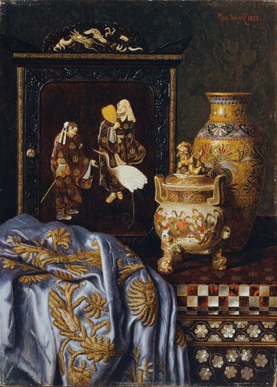 Stillleben mit japanischen Kunstgegenständen von Max Schodl