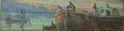Flusslandschaft mit Kahn und Booten von Maximilien Luce