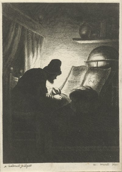 Schreibender Mann bei Kerzenlicht von Michael Heylbroeck