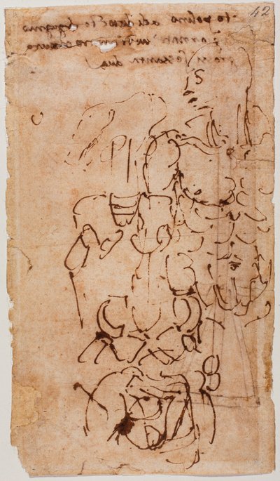 Unidentifizierte Skizze und handschriftliche Inschrift von Michelangelo Buonarroti