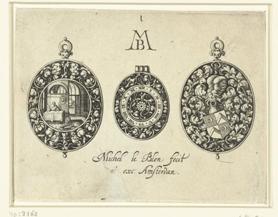 Zwei Uhrengehäuse und ein Zifferblatt, ca. 1620-26 von Michiel Le Blon